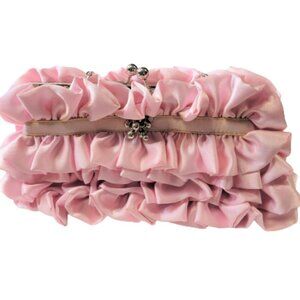 Pink Satin Ruffle Evening Clutch Purse